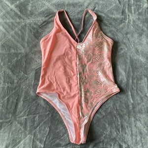 Snakeskin Print Criss Cross One Piece Swimsuit